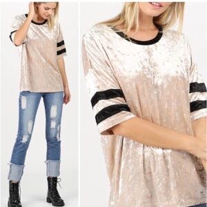 POL Clothing Varsity Stripe Crushed Velvet Tee.